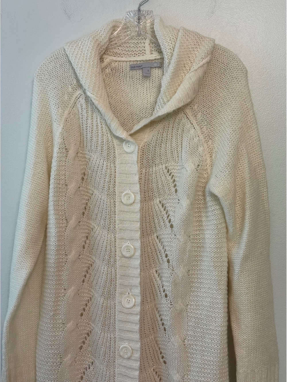 Old Navy Women's XL Ivory Hooded Long Knit Cardigan Sweater